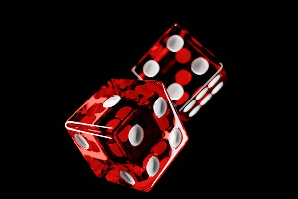 Design Dados Vermelho Transparente Dois Dados Conceito Modelo Jogo Casino — Fotografia de Stock