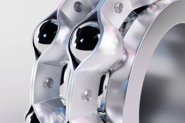 Beyaz arkaplandaki paten kayışının 3 boyutlu çizimi izole edildi. Metal ototeknoloji geçmişi. Arabanın bir parçası.