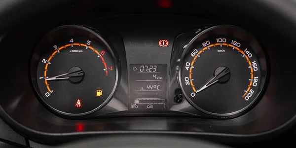 Dashboard Car Illuminated Bright Illumination Speedometer Circle Tachometer Oil Fuel — Stock Photo, Image