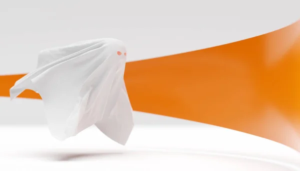 Ilustrace Bílého Létajícího Ducha Spěchajícího Setkání Oranžovém Bílém Pozadí Ilustrace — Stock fotografie