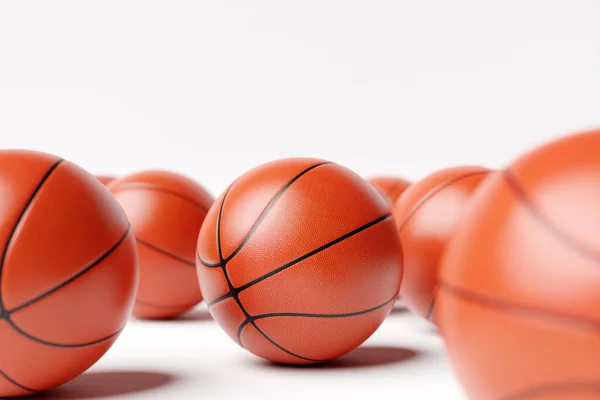 Illustration Von Basketbällen Viele Orangefarbene Basketballbälle Liegen Auf Einem Weißen — Stockfoto
