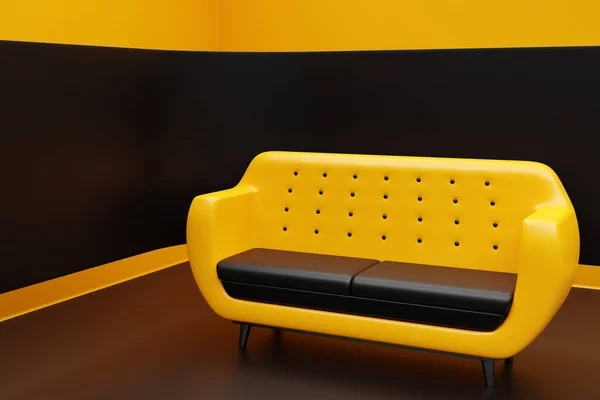 3d illustration of a yellow-black  sofa in a minimalist style in living room