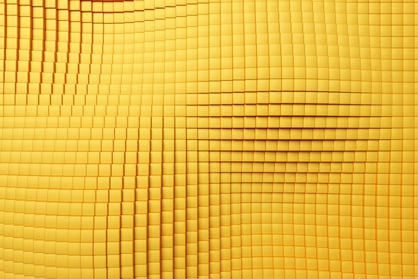 黄色の正方形の行の3Dイラスト モノクロームの背景にキューブのセット パターン 幾何学的背景 — ストック写真