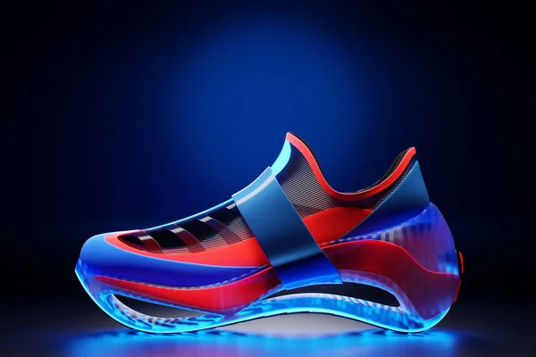 Illustration Blue Red New Sports Sneakers Huge Foam Sole Neon — Stock Photo, Image