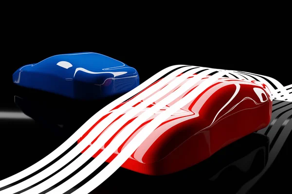 Illustration Der Umrisse Zweier Blauer Und Roter Rennwagen Mit Spiegelungen — Stockfoto
