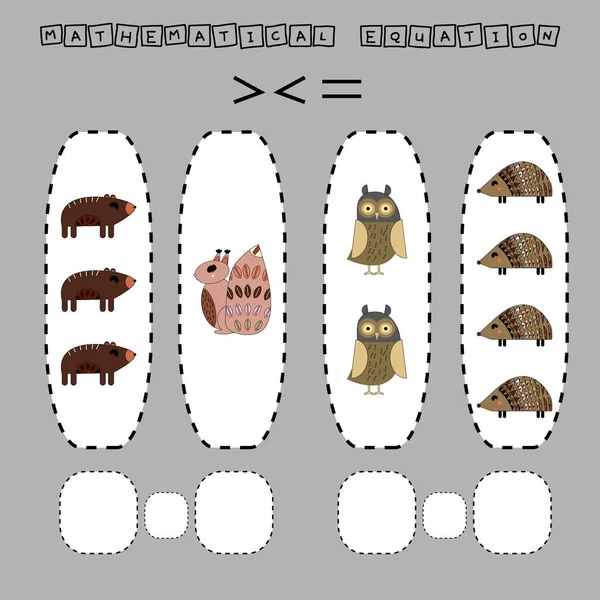 Çocuklar için gelişen aktiviteler, hangi kirpiyi, sincabı, ayıyı, baykuşu karşılaştırın. Çocuklar için mantık oyunu, matematiksel eşitsizlikler.