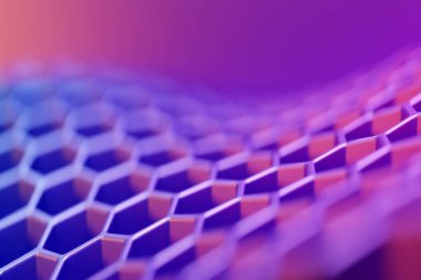 Geometrik pembe ve mavi altıgen dalga yüzeyinin 3 boyutlu çizimi. Bal için üç boyutlu bal peteği monokrom bal peteği çizimi. Basit geometrik altıgen şekillerin deseni