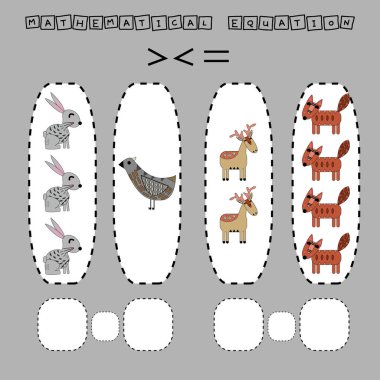 Bu da komik geyikler, tilkiler, kuşlar ve tavşanlarla daha büyük, daha az ya da daha eşit bir oyun. Anaokulu çocukları için çalışma listesi, aktivite listesi, basılabilir çalışma tablosu