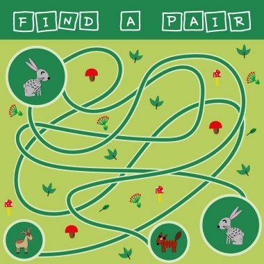 Çocuklar için etkinlik geliştirmek - labirent, bir çift tavşan bulmak. Çocuklar için mantık oyunu.