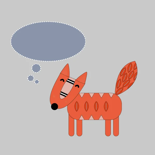可爱的漫画狐狸与消息灰色孤立的背景 贺卡插画 — 图库照片