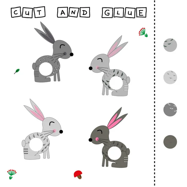 子供たちのための活動を開発し タスクは カラフルなかわいいウサギの作品をカットし 接着することです 子供のためのロジックゲーム — ストック写真