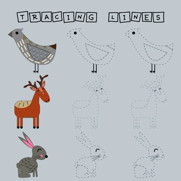 Ίχνη Παιχνίδι Γραμμές Αστεία Ζώα Ελάφια Πουλί Και Κουνέλι Φύλλο — Φωτογραφία Αρχείου