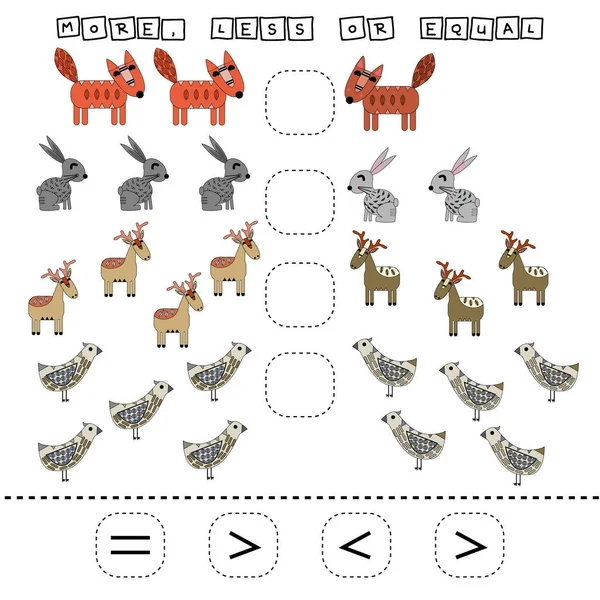 Bu da komik geyikler, tilkiler, kuşlar ve tavşanlarla daha büyük, daha az ya da daha eşit bir oyun. Anaokulu çocukları için çalışma listesi, aktivite listesi, basılabilir çalışma tablosu