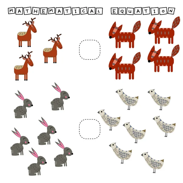 Çocuklar için gelişen aktiviteler, daha fazla geyik, tilki, kuş ve tavşanı karşılaştırın. Çocuklar için mantık oyunu, matematiksel eşitsizlikler.