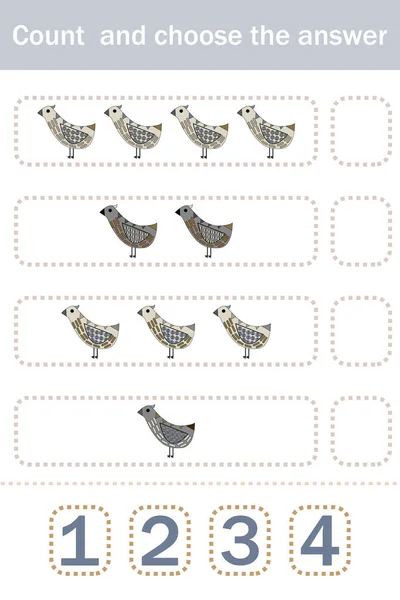 Quantos Jogo Contagem Com Animais Florestais Engraçados Pássaros Planilha Pré — Fotografia de Stock