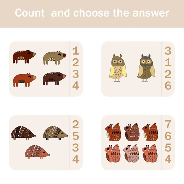 Πόσοι Καταμέτρηση Παιχνίδι Αστεία Ζώα Του Δάσους Σκίουροι Αρκούδες Σκαντζόχοιροι — Φωτογραφία Αρχείου