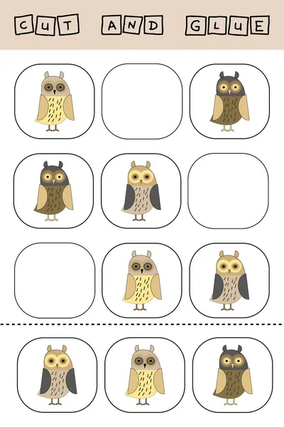 Sudoku Kids Funny Forest Animals Owls Children Puzzles Preschool Worksheet — Stock Photo, Image