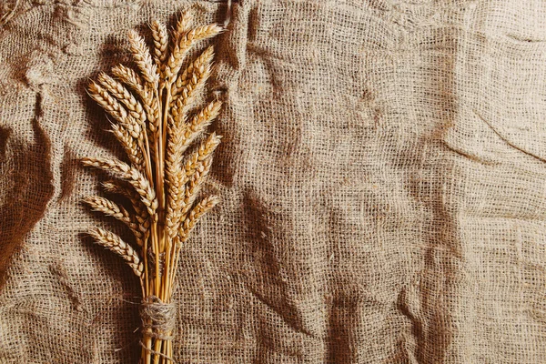 Пшениця на старому сірому сільському текстильному фоні — стокове фото