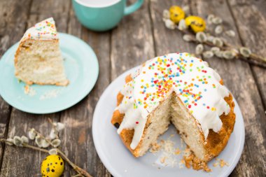 Kedi-willows buket ile Paskalya kek