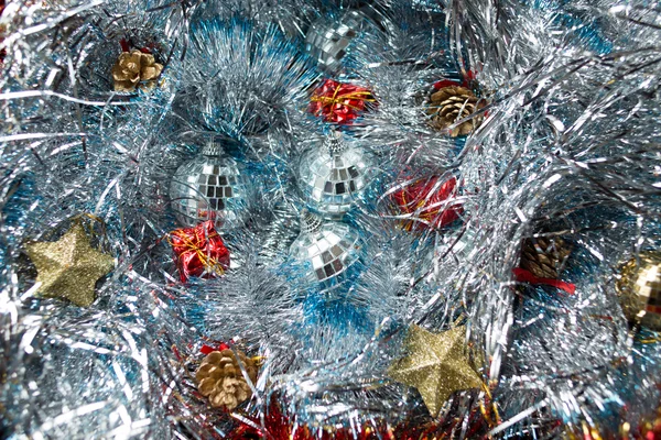 Jul leksaker på silver glitter — Stockfoto