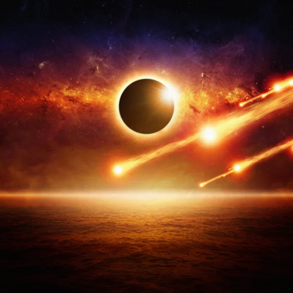Plné slunce eclipce, dopad asteroidu — Stock fotografie
