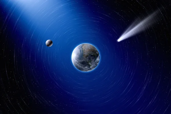 Earth, moon and comet — Stock Photo, Image