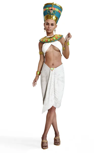Hermosa Interpretación Cleopatra Gobernante Egipcio Reina Egipto Sobre Fondo Blanco —  Fotos de Stock