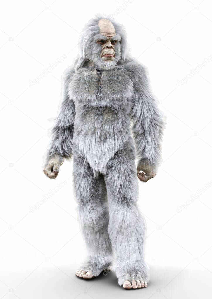 A mythical yeti creature on a white background. 3d rendering