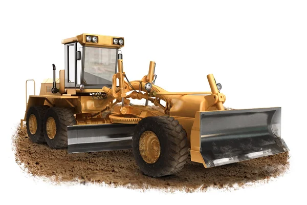Generic construction road grader construction machinery equipment positioned on dirt with a  white background — Stock Photo, Image