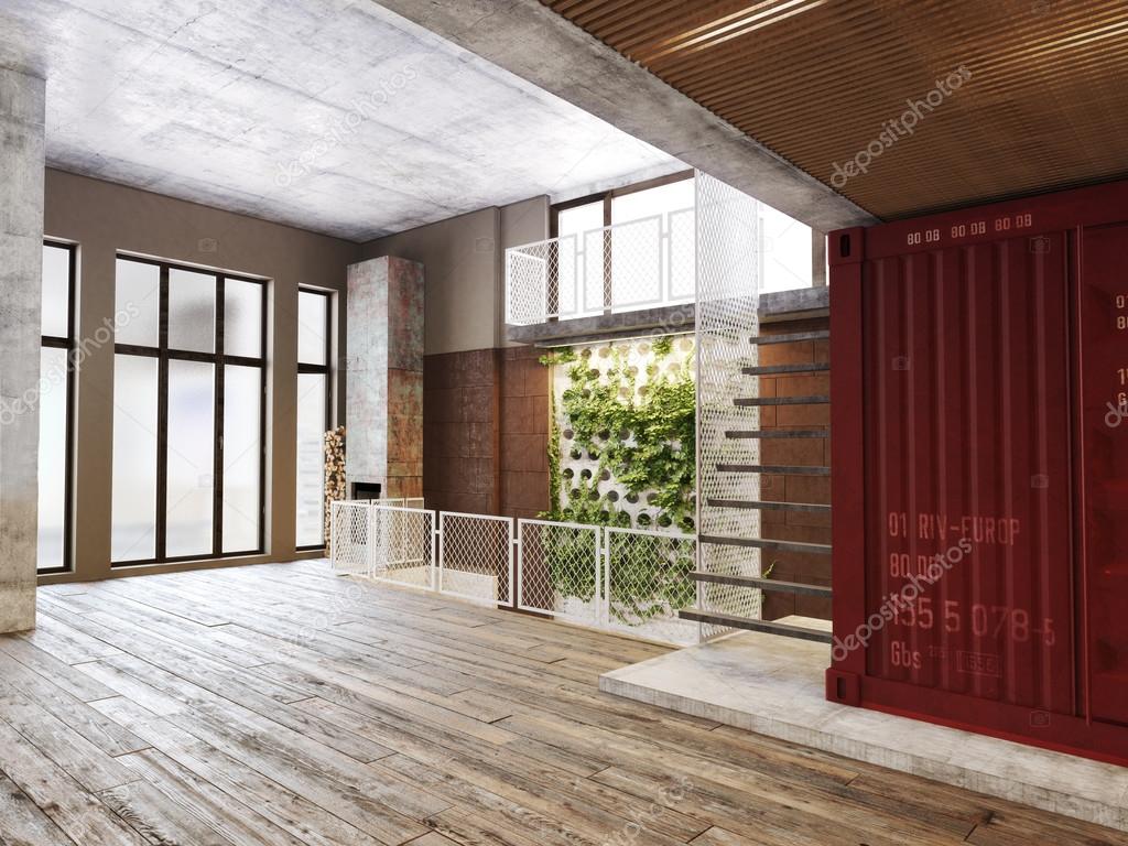 Empty room of residence with an atrium against the back wall and hardwood floors.