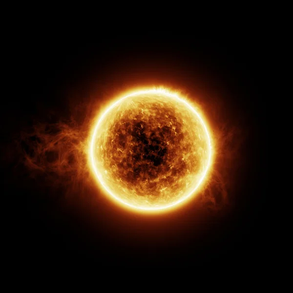 Burning sun with flares on a black background with room for text or copy space — Stock Photo, Image