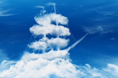 Pirate ship or sail boat in the shape of a sea of clouds concept. clipart