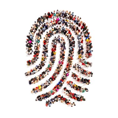 Large group pf people in the shape of a fingerprint on an isolated white background. clipart