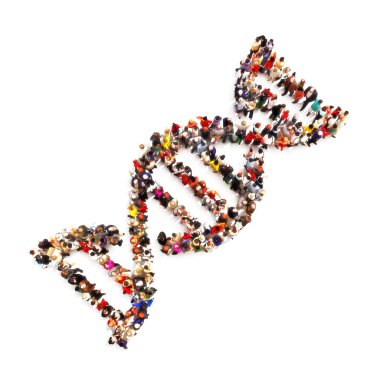 DNA foot print. Large group of people in the shape of a DNA symbol