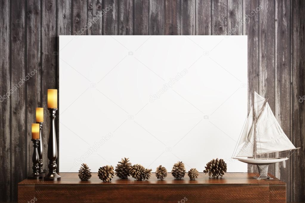 Mock up poster with candles and a rustic wood background