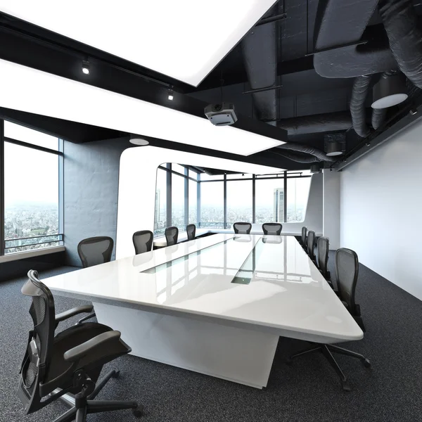 Executive high rise modern empty business office conference room overlooking a city. — Stock Photo, Image