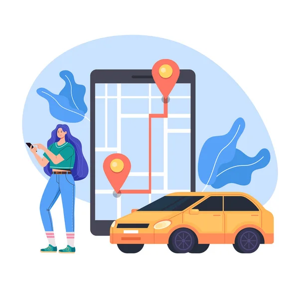 Online Internet Mobile Phone App Taxi Car Service Konzept Vektor — Stockvektor