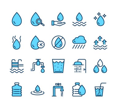 Su hattı basit pictogram izole simge seti koleksiyonu. Vektör düz çizgi film grafik tasarım çizimi
