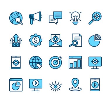 SEO hedef analiz çizgisi ikonu izole edildi. Vektör grafik tasarımı illüstrasyonu