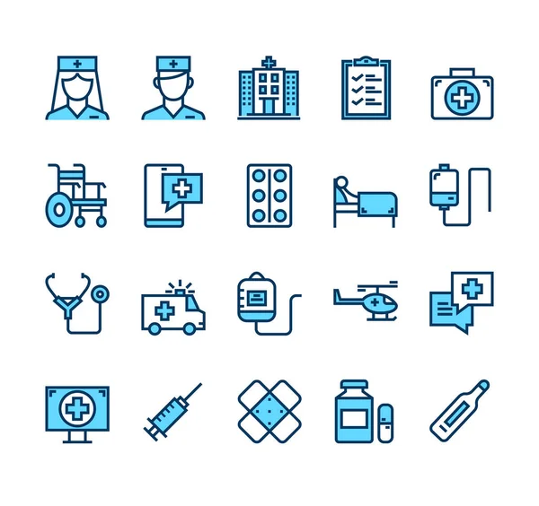 Medicine Health Care Emergency Hospital Isolated Outline Icon Set Collection — Stock Vector