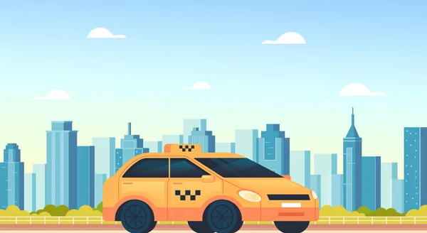 黄色の都市タクシーカータクシーモバイルオンラインインターネットアプリケーションのコンセプト ベクトルフラット漫画グラフィックデザインイラスト — ストックベクタ