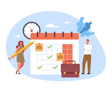 Ajanda düzenleyici takvim planlama anımsatma takvimi zaman çizelgesi konsepti düz çizgi film grafik tasarım çizimi