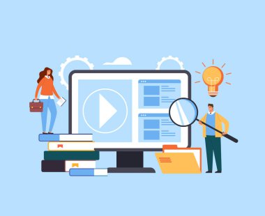 Çevrimiçi internet dijital ev eğitimi öğretim konsepti vektör düz çizgi film grafik tasarımı illüstrasyonu