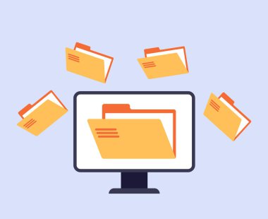 Ekran monitörü dosya organizasyonu konsepti. Vektör grafik tasarımı soyut illüstrasyon