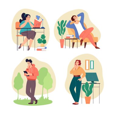 İnsanlar kadın karakteri ve rüya kavramını izole eder. Vektör grafik tasarımı düz basit modern illüstrasyon