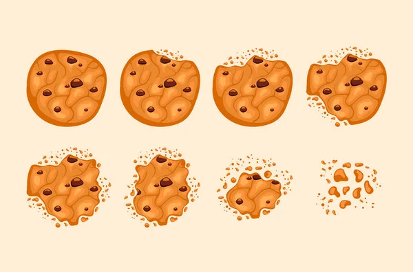 Galleta Chocolate Mordido Aislado Conjunto Dibujos Animados Vector Fondo Blanco — Archivo Imágenes Vectoriales