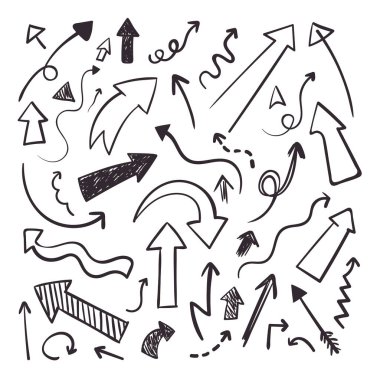 El çizimi karalama çizgisi beyaz arkaplan ok setine izole edilmiş