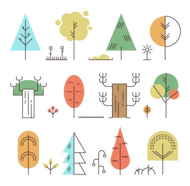 Beyaz arkaplanda izole edilmiş bir çizgi çizgisi çizgisi ağacı. Vektör düz çizgi film tasarımı illüstrasyonu