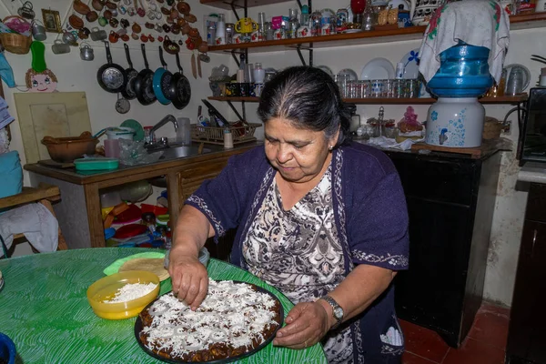 Tallrikar Traditionell Mat Mexikanska Enchilada Mole — Stockfoto