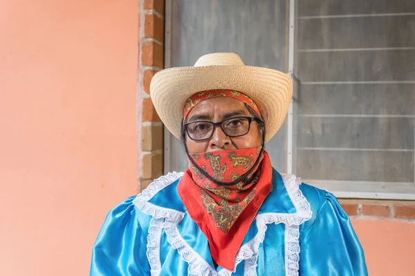 Portret Van Vrouw Tijdens Traditionele Dansen Mexico Tijdens Carnavalsdans Van — Stockfoto